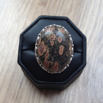 Zilveren edelsteen ring met Luipaard Jaspis ring maat 19 mm
